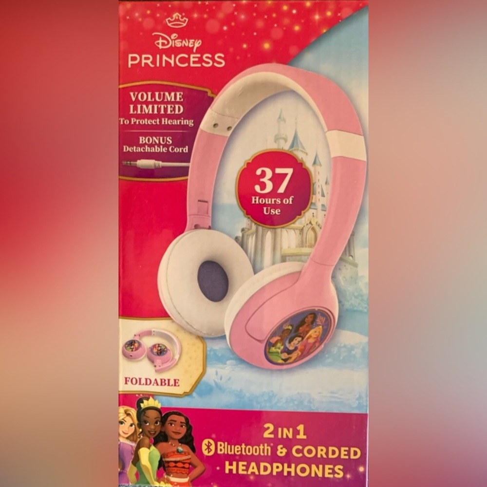 New eKids Disney PRINCESS Bluetooth & Corded Kids HEADPHONES Foldable